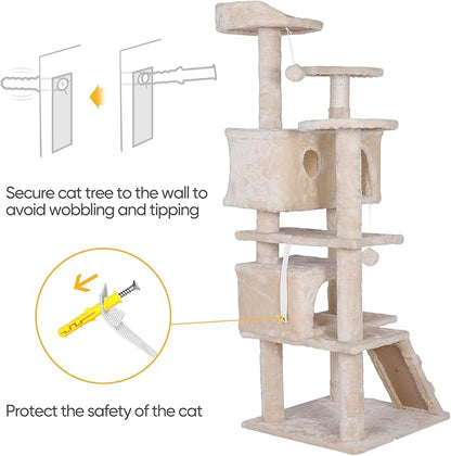 ZENY 55 inches Cat Tree with Sisal-Covered Scratching Posts and 2 Plush Rooms Cat Furniture for Kittens