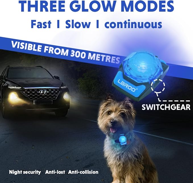 LaRoo Dog Collar Light for Night Walking - USB-C Rechargeable, 13g Ultra Light Waterproof LED Pet Safety Light with 3 Modes, Small Medium Dogs, Anti-Lost Pet Camping Running Essentials(Yellow)