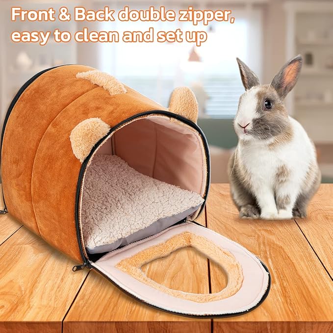 Pet Soft Guinea Pig & Rabbit Cozy Hideout House - Small Animal Bed for Guinea Pigs, Rabbits, Hamsters, Rats & Chinchillas Cave Bed (Brown)