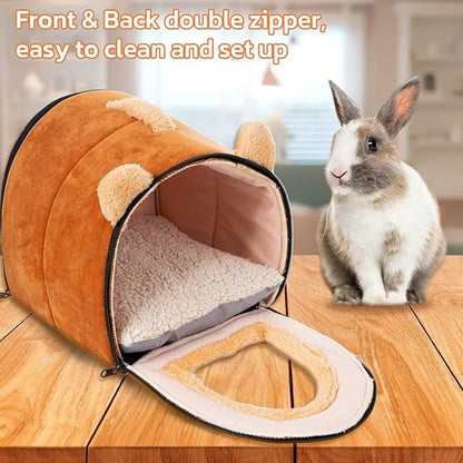 Pet Soft Guinea Pig & Rabbit Cozy Hideout House - Small Animal Bed for Guinea Pigs, Rabbits, Hamsters, Rats & Chinchillas Cave Bed (Brown)