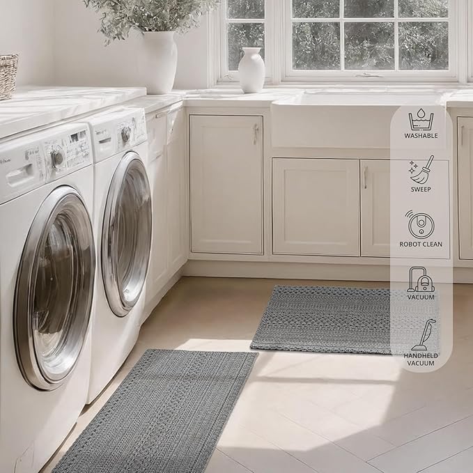 3x5 ft Area Rug - Machine Washable Non-Slip Boho Rug for Living Room, Woven Rug for Bedroom, Dining Room, Home Office - Soft, Lightweight, Stain-Resistant, Soundproof - Grey