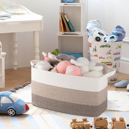 OIAHOMY Large Storage Basket, Cotton Rope Woven Blanket Basket, Toy Bin for Baby Room, Container for Blanket Storage in Living Room, 20''×16''×12'', Gradient Brown