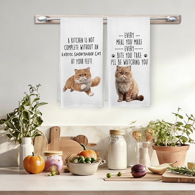 Funny Exotic Shorthair Cat Kitchen Towels, Exotic Shorthair Cat Mom Lady Lovers Gifts for Women Hand Towels, Pet Lover Gifts Dishcloths Dish Towel for Kitchen 16x24 Inches Set of 2