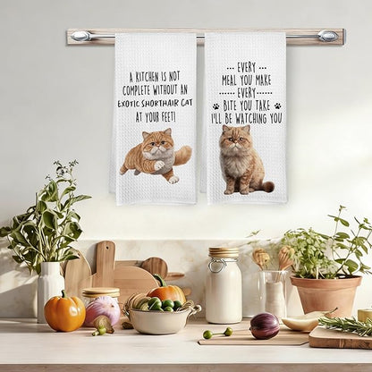 Funny Exotic Shorthair Cat Kitchen Towels, Exotic Shorthair Cat Mom Lady Lovers Gifts for Women Hand Towels, Pet Lover Gifts Dishcloths Dish Towel for Kitchen 16x24 Inches Set of 2