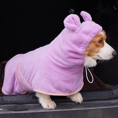 Dog Bathrobe Towel, Cat Bathrobe Microfiber Fast Drying Absorbent Hooded Bath Towel for Puppy Small Medium Large Dog Cat(Purple,M)