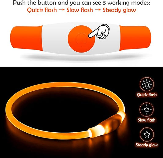 Led Dog Collar, BSEEN USB Rechargeable Flash Dog Necklace Light, Pet Safety Collar Makes Your Beloved Dogs Be Seen at Night for Small Medium Large Dogs(Orange)