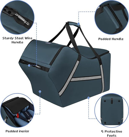 Infant Car Seat Travel Bag for Airplane Compatible with All Nuna Pipa Car Seat and Base,Chicco KeyFit 30 and Base, Padded Car Seat Bags for Air Travel,Car Seat Gate Check Bag with Side Pocket, Blue