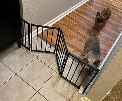 BFNN Free Standing Dog Gate, 16.5" Short Pet Gate for Stairs and Doorways, Up to 48" Wide Foldable Puppy Fence, Indoor & Outdoor Use, No Drilling and No Assembly, for Small & Toy Dogs, Black