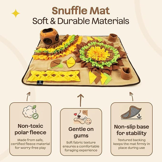 Interactive Dog Snuffle Mat for Slow Feed & Digestion Support - Large 31×24 in, Multicolor Mat with Washable Fleece, Non-Slip Backing - Mental Stimulation & Puzzle Toys for Dogs of All Breeds