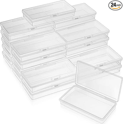 SATINIOR 24 Packs Small Clear Plastic Beads Storage Containers Box with Hinged Lid for Storage of Small Items, Crafts, Jewelry, Hardware (4.8x2.44x0.9 Inches)