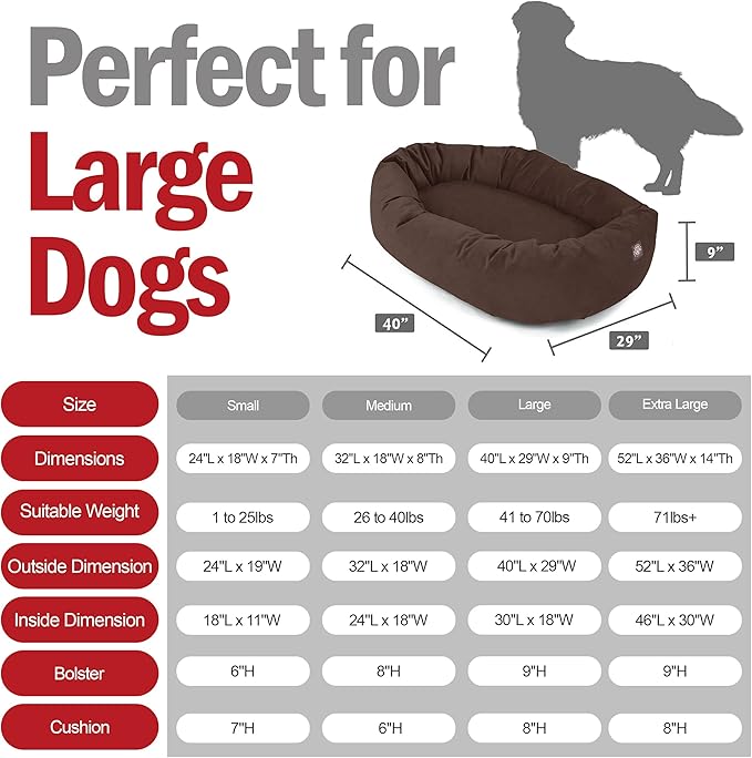 Majestic Pet 40 Inch Suede Calming Dog Bed Washable – Cozy Soft Round Dog Bed w/Spine Support for Dogs to Rest Head - Fluffy Donut Dog Bed 40x29x9 (Inch) - Round Pet Bed Large – Chocolate (2025)