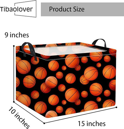 Rectangular Basketball Kids Gift Bin Organizer Shelf Book Room Decor (Black Basketball)
