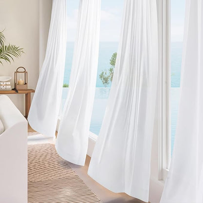 NICETOWN White Privacy Sheer Curtains 84 Inches Long for Living Room Bedroom 2 Panels Set Non-See-Through Semi Sheer Curtains Light Filtering Window Drapes, 42" W