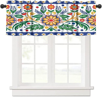 Mexico Valance Curtains Rustic Ethnic Style Dia De Los Muertos Culture Pattern Window Treatment Valances Short Curtains Rod Pocket Drape for Dining Room Home Kitchen Decor, 54x18inch