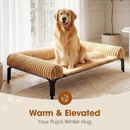 Elevated Dog Bed with Removable Bolster Cushion Mat, Raised Pet Cot for Large Sized Dogs with Breathable & Washable Mesh, Indoor & Outdoor Pet Hammock with Skid-Resistant Feet.