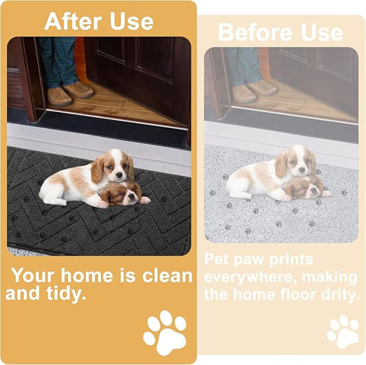 Tindbea Dog Mat for Muddy Paws,Absorbs Moisture Dirt Non-Slip Washable Mud Mat for Dogs,Soft Rubber Backing Front Inside Pet Rug for Entryway, Mud Dog Paws, Patio(20"x31.5",Charcoal)