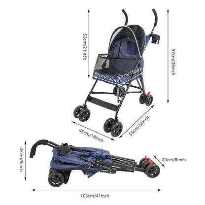 Pet Gear Travel Lite Plus Stroller,Compact Portable Jogger All Terrain Travel Pet Gear, Foldable Lightweight Durable Pet Stroller for Small To Medium Pets Dogs And Cats up to 15 pounds (Bule)
