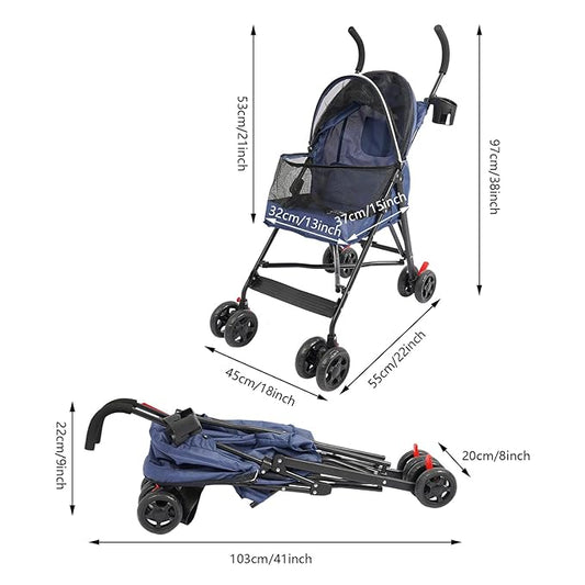 Pet Gear Travel Lite Plus Stroller,Compact Portable Jogger All Terrain Travel Pet Gear, Foldable Lightweight Durable Pet Stroller for Small To Medium Pets Dogs And Cats up to 15 pounds (Bule)