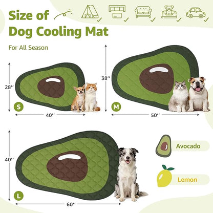 LOOBANI Dog Cooling Mat 50"x38"- Cute Avocado Cooling Mat for Dogs (Cool & Warm Side), Waterproof Self-Cooling Mat for Crate, Floor, Car for Small Dogs, Cats, Pet, Green 50"x38"
