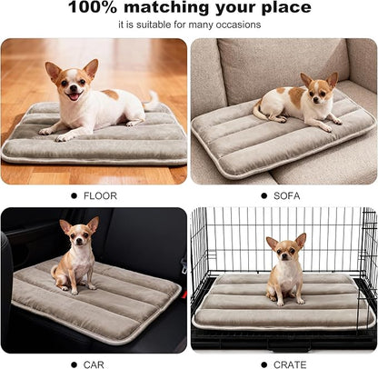 Dog Crate Pad, Ultra Soft & Anti-Slip Kennel Mat, Secure Fit for Metal Crates & Dog Cages, Washable Cozy Bed for Small Medium Large Dogs Light Brown, S(23"*14"*1.5")
