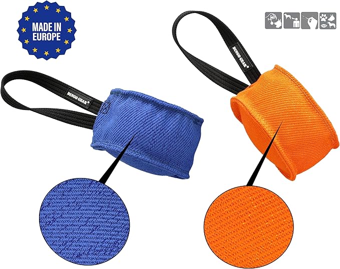 Dingo Gear Dog Tug Toy for Strong Dog, Bite Training, IGP, Fun, French Linen Drum, 5,5x3,1" Orange Berta S00094