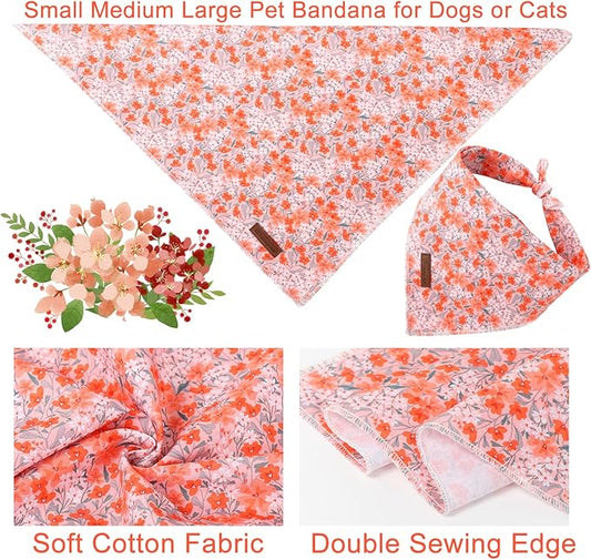 Summer Dog Bandana, UP URARA PUP Orange Bandana for Small Large Dogs, Cotton Handkerchief Cute Flower Puppy Triangle Bid Scarf for Boy Girl Dogs