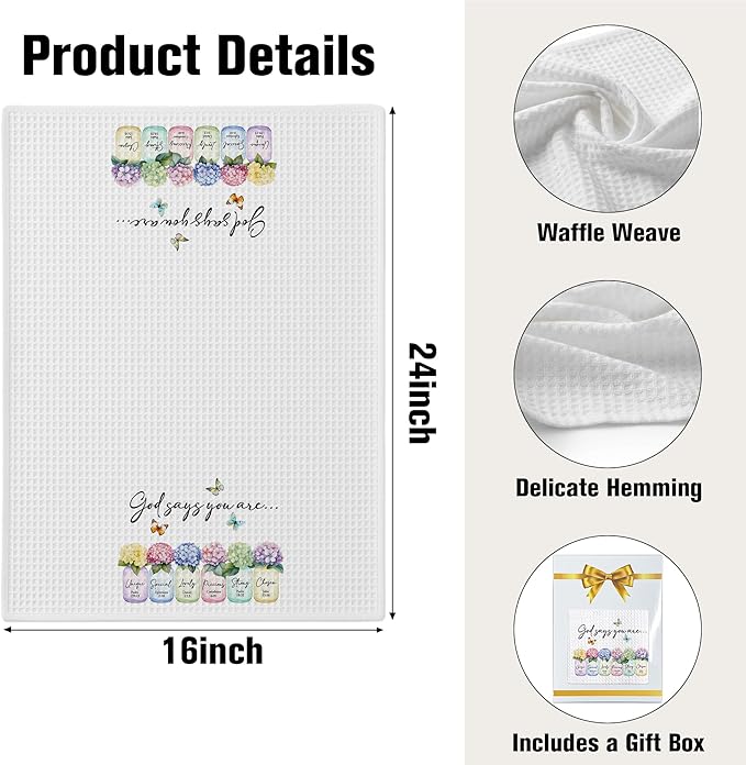 Christian Kitchen Towel, Waffle Weave Microfiber Scripture Hand Towel, God Says You are Bible Verse Farmhouse Decor for Kitchen Bathroom, Inspirational Gift for Women