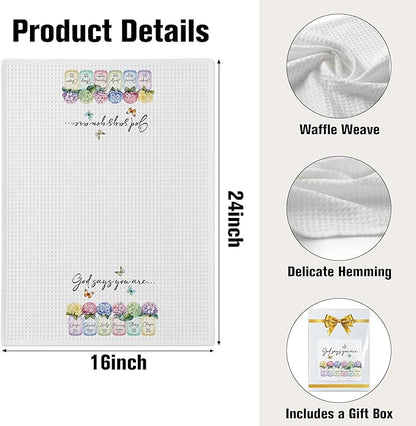 Christian Kitchen Towel, Waffle Weave Microfiber Scripture Hand Towel, God Says You are Bible Verse Farmhouse Decor for Kitchen Bathroom, Inspirational Gift for Women