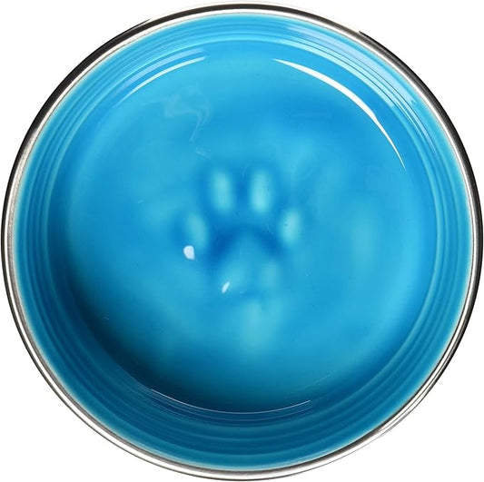 Loving Pets - Le BOL Dog Food Water Bowl Enamel Ceramic Bowl No Tip Stainless Steel Pet Bowl No Skid Spill Proof (Small, Seine Blue)