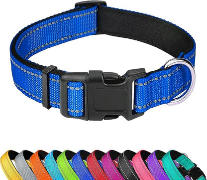 Reflective Dog Collar, Adjustable Soft Neoprene Padded Nylon Pet Collars with Buckle for Large Dogs, Navy Blue,L
