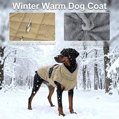 Dog Coat, Warm Dog Winter Coat for Medium Dogs, Waterproof Jacket with Adjustable Buckle & Velcro, Reflective Turtleneck Cold Weather Coats, Pet Fleece Vest Snow Jacket (Brown, S)