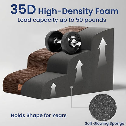 GoGoBunny Ramp Dog Stairs for Couch Sofa and Chair 15.7" H, 3-Step Pet Steps for Small Dogs and Cats, Non-Slip Waterproof Fabric Cover, Stable and Balanced Indoor Step, Pets Friendly, Brown