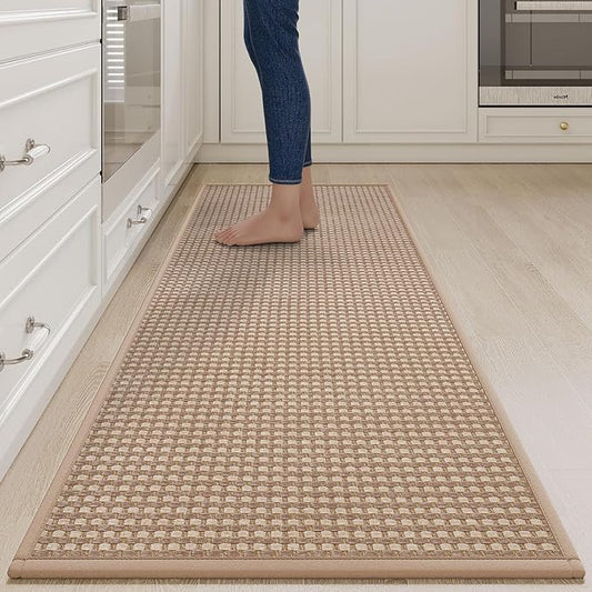 Long Kitchen Runner Rugs Kitchen Mat Non Slip Washable, Super Absorbent Soft Chenille Braided Kitchen Mats for Floor, Rubber Backing Kitchen Floor Sink Standing Mat, Easy Clean, Brown 24"x71"