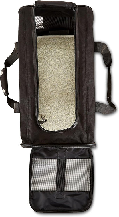 Amazon Basics Airline Approved Soft-Sided Mesh Pet Travel Carrier with Shoulder Strap, Removable Washable Fleece Pad, Top Opening, Ventilation for Dog, Cat, up to 22 pounds, 19.7Lx12Wx12H in., Black