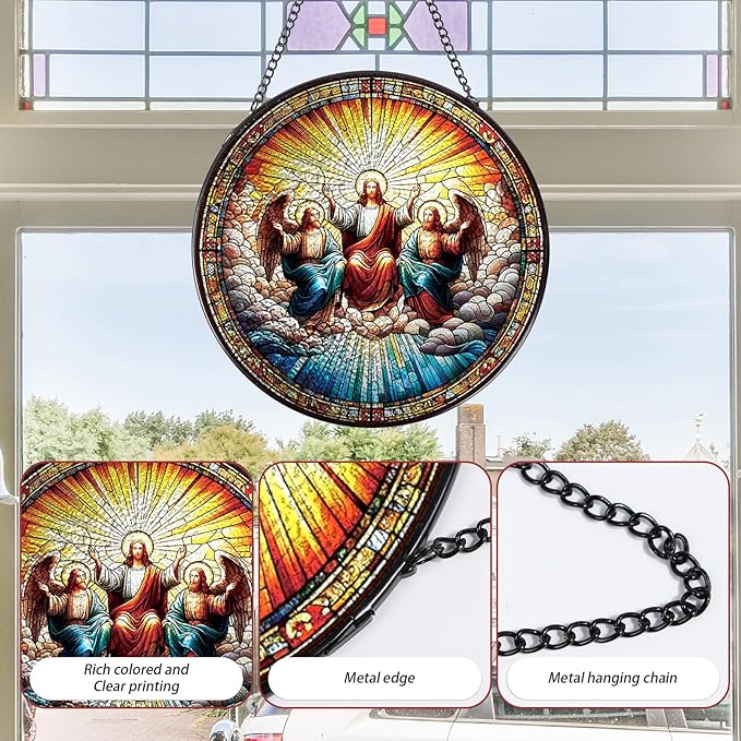 Christmas Jesus Stained Glass Window Hanging, 7.8" Christian Gift Sun Catchers Indoor Window Decor, Suncatchers for Windows Hanging Christmas Religious Catholic Gifts for Women Faith