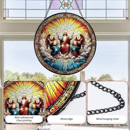 Christmas Jesus Stained Glass Window Hanging, 7.8" Christian Gift Sun Catchers Indoor Window Decor, Suncatchers for Windows Hanging Christmas Religious Catholic Gifts for Women Faith