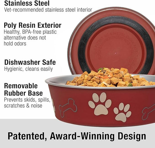 Loving Pets Bella Dog Bowls- Stainless Steel Dog & Cat Bowls - Spill Proof Dog Food Bowl, Cat Bowl, Puppy Essentials & Pet Supplies Great for Home & Travel (Medium 20-35 lbs, Merlot)