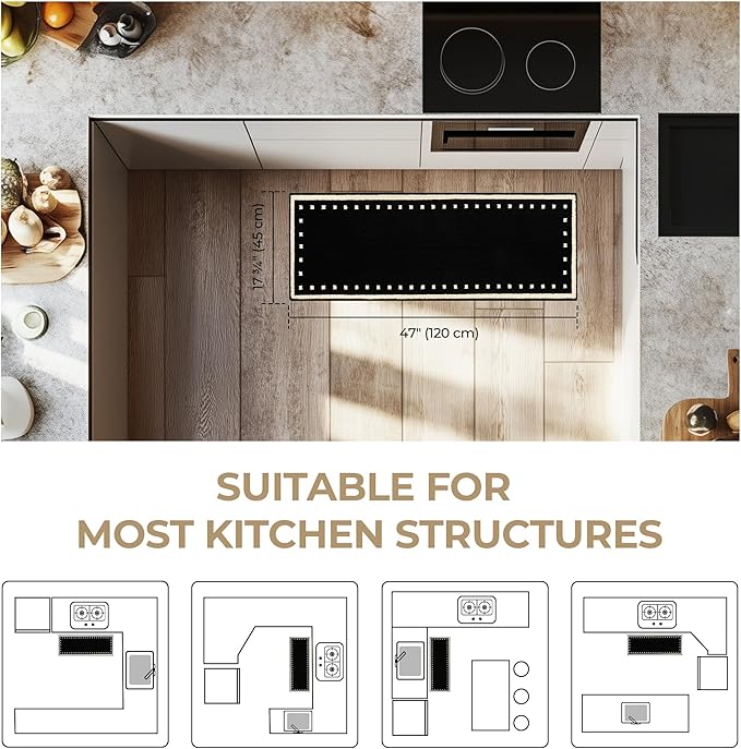 GRANNY SAYS Kitchen Rugs and Mats Non Skid Washable Absorbent Resist Dirt Kitchen Mats for Floor, Comfort Standing Mat Front of Sink Rugs Durable Polypropylene 47'' x 17.7'', Black