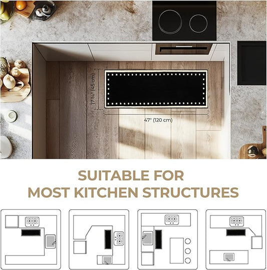 GRANNY SAYS Kitchen Rugs and Mats Non Skid Washable Absorbent Resist Dirt Kitchen Mats for Floor, Comfort Standing Mat Front of Sink Rugs Durable Polypropylene 47'' x 17.7'', Black