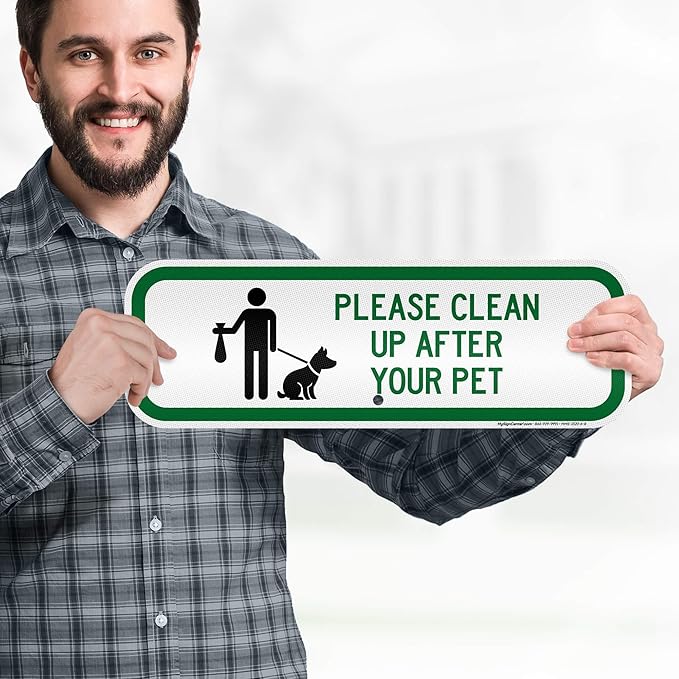 Please Clean Up After Your Pet Sign, 6x18 Inches, 3M EGP Reflective .063 Aluminum, Fade Resistant, Made in USA by My Sign Center