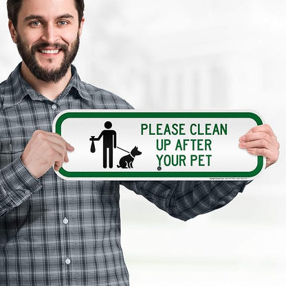 Please Clean Up After Your Pet Sign, 6x18 Inches, 3M EGP Reflective .063 Aluminum, Fade Resistant, Made in USA by My Sign Center