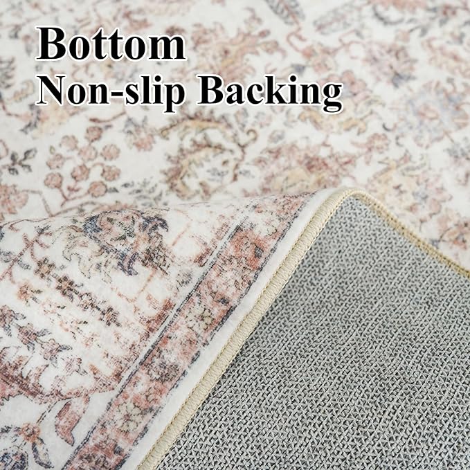 Hallway Washable Runner Rug - 2'6x12 Kitchen Rugs Entryway Rug Runner Non Slip Indoor Farmhouse Carpet for Living Room Bedroom Bathroom Vintage Floor Decoration Mat (2'6''x12', Dusty Rose)