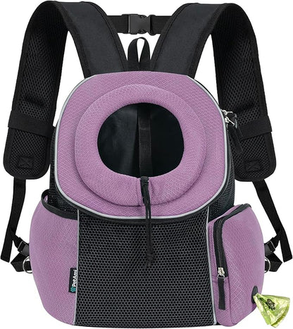 PetAmi Adjustable Cat & Dog Front Chest Carrier Backpack, Ventilated for Hiking & Camping, Max 14 lbs, Purple