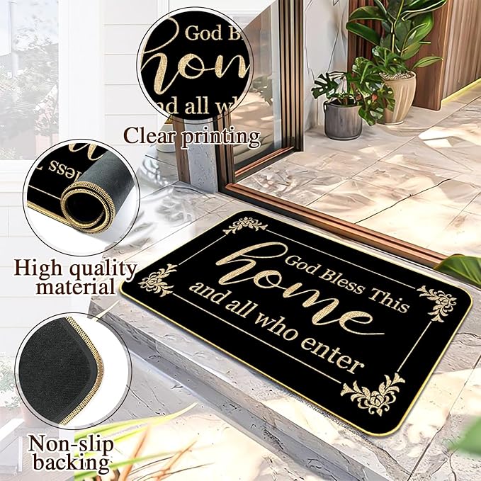 God Bless This Home Funny Welcome Doormat 29" x 17" Non-Slip Indoor Outdoor Mat for Front Porch, Entryway, or Office Rustic Door Rug for Home Decor