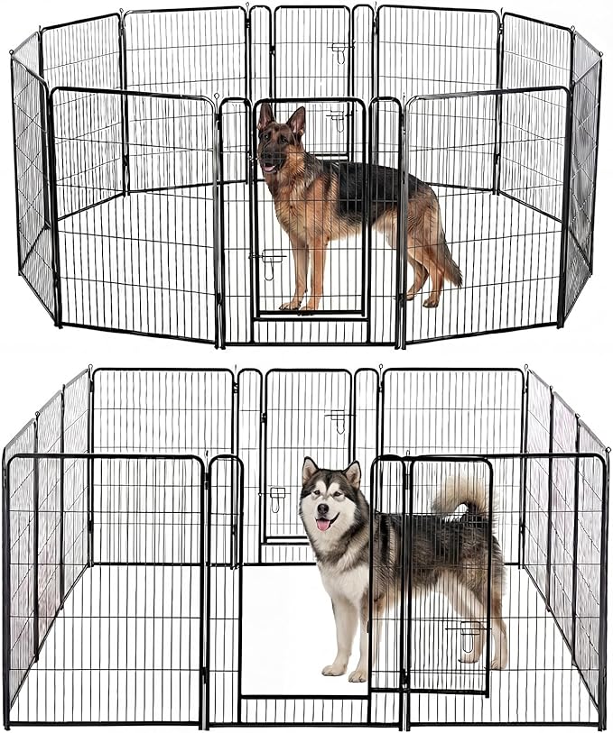 NEWBULIG Dog Playpen for Indoor 40 Inch 12 Panels - Portable Heavy Duty Metal Pet Exercise Pen with Door, Foldable Small Medium Large Dog Puppy Playpen Fence for Outdoor RV, Camping, Yard, Garden