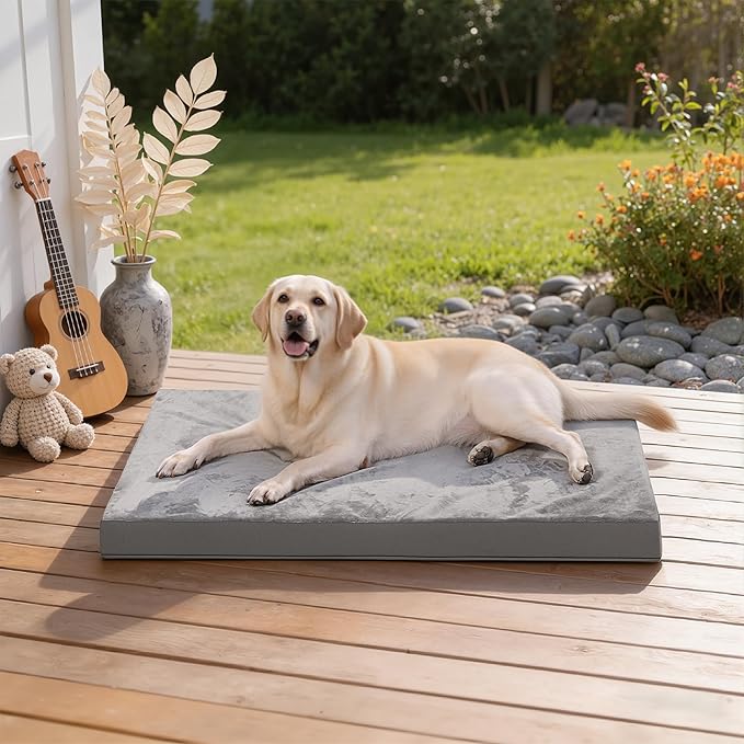 Vonabem Waterproof Outdoor Dog Bed Large Medium Sized Dogs, Washable Crate Pad 35 inch, Foam Orthopedic Pet Beds with Removable Cover,Durable Anti-Slip Kennel Pads 35"x22", Gray