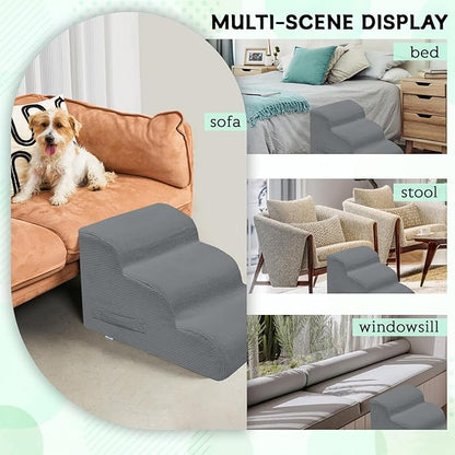 Dog Stairs & Steps for High Beds, 2 Steps High Density Foam Waterproof Dog Ramp for Small Dogs and Cats, Pet Stairs with Removable Washable Cover for Bed, Couch, Sofa and Car (H: 11.8")