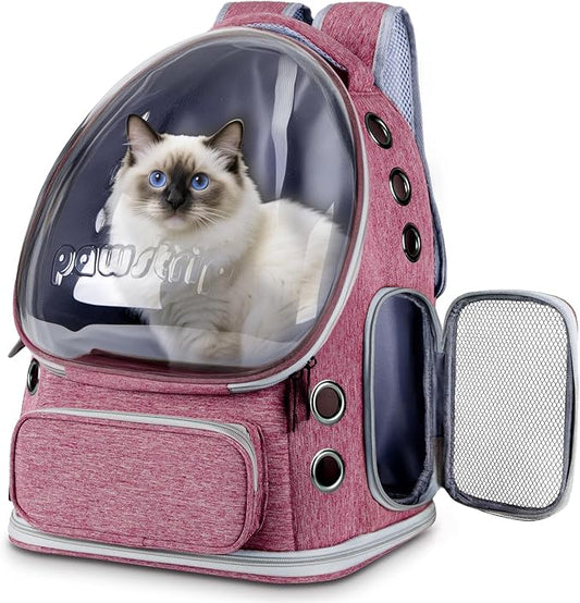 Pawstrip Cat Backpack Carrier with Large Space Bubble Window, Airline Approved Breathable Pet Carrier for Small Dogs Cats up to 15lbs, Foldable for Travel Hiking & Outdoor Use