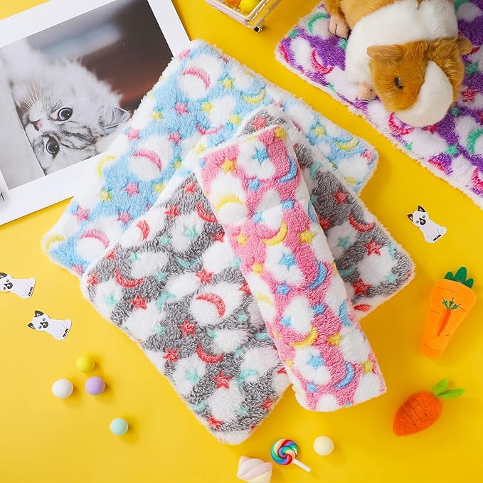 Jetec 4 Pieces Rabbit Bunny Bed 10 x 11 Inch Guinea Pig Mats Plush Bunny Pad Mats Small Animal Dog Cat Bed Dog Hamster Pad