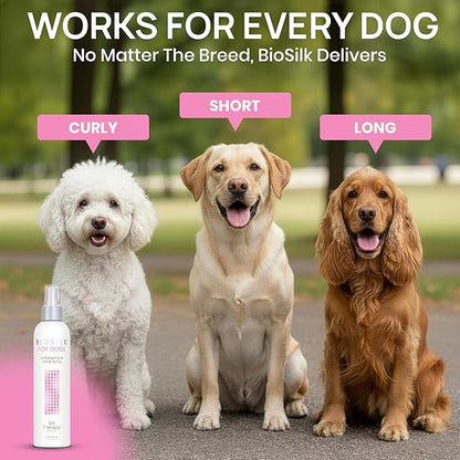 BioSilk for Dogs Detangling Spray with Shine Support, Lightweight Leave In Grooming Mist that Helps Smooth Coats, Detangle, and Add Shine Without Buildup, 8 Fl Oz